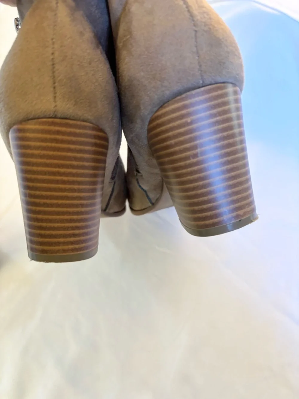 Style & Co. Taupe faux Suede Ankle Booties with Stacked Heel